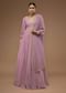 Lilas Pink Floor-Length Suit In Balloon Sleeves, Crafted In Georgette With A Scalloped Neckline And Moti, Cut Dana Embroidery On The Yoke