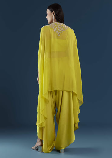 Lime Green Cape Top and Dhoti Set with Zardozi Work