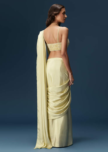 Lime Green Ready Pleated Saree With Belt And Blouse