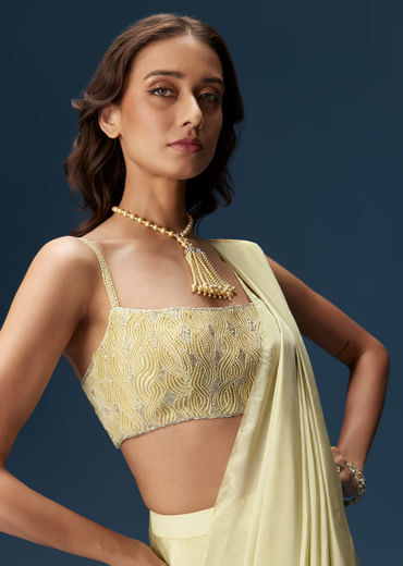 Lime Green Ready Pleated Saree With Belt And Blouse