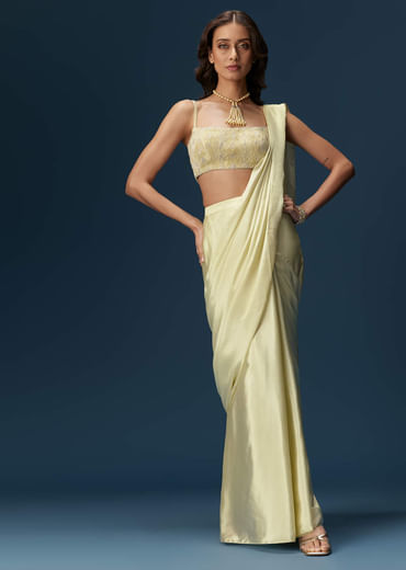 Lime Green Ready Pleated Saree With Belt And Blouse