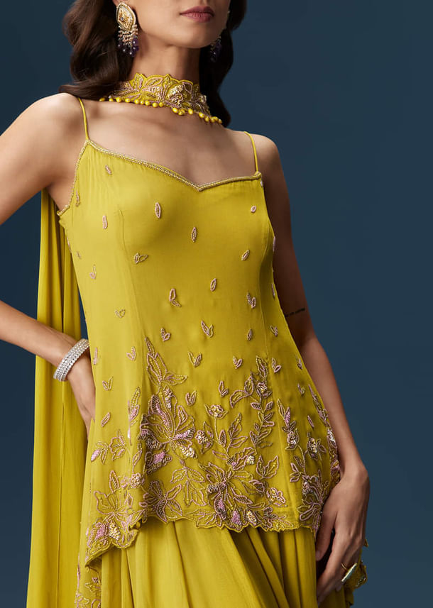 Lime Green Sharara Set With Tassel Dupatta Lime Green Sharara Set With Tassel Dupatta