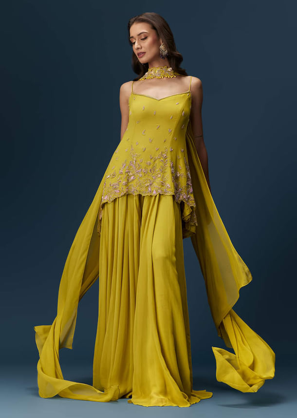 Lime Green Sharara Set With Tassel Dupatta Lime Green Sharara Set With Tassel Dupatta