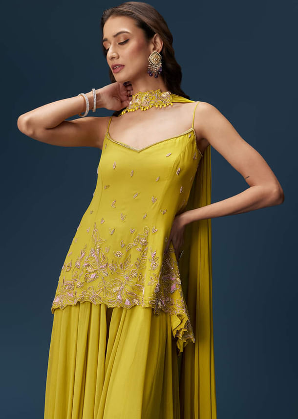 Lime Green Sharara Set With Tassel Dupatta Lime Green Sharara Set With Tassel Dupatta