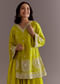 Lime Green Short Kurta Palazzo Suit With Moti Embellished Dupatta