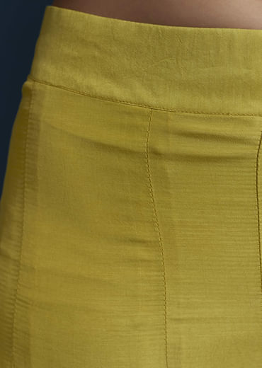 Lime Green Silk Crop Top and Pant Set with Moti Work