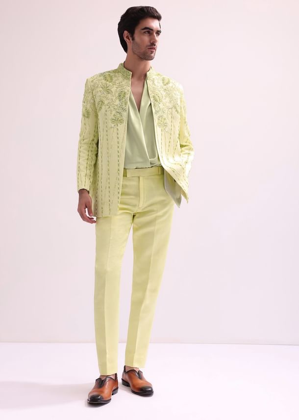 Lime bandhgala jacket and pant set