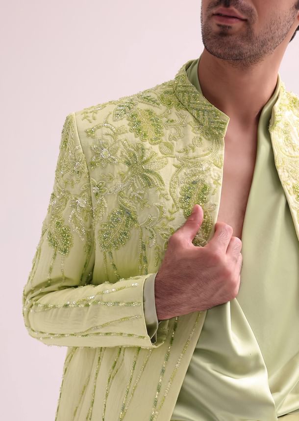Lime bandhgala jacket and pant set