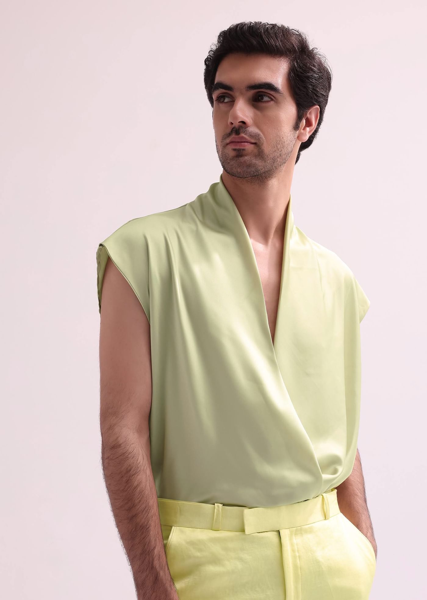 Lime Bandhgala Jacket And Pant Set With Floral Embroidery