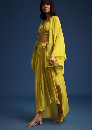 Lime Green Asymmetrical Skirt And Jacket Set