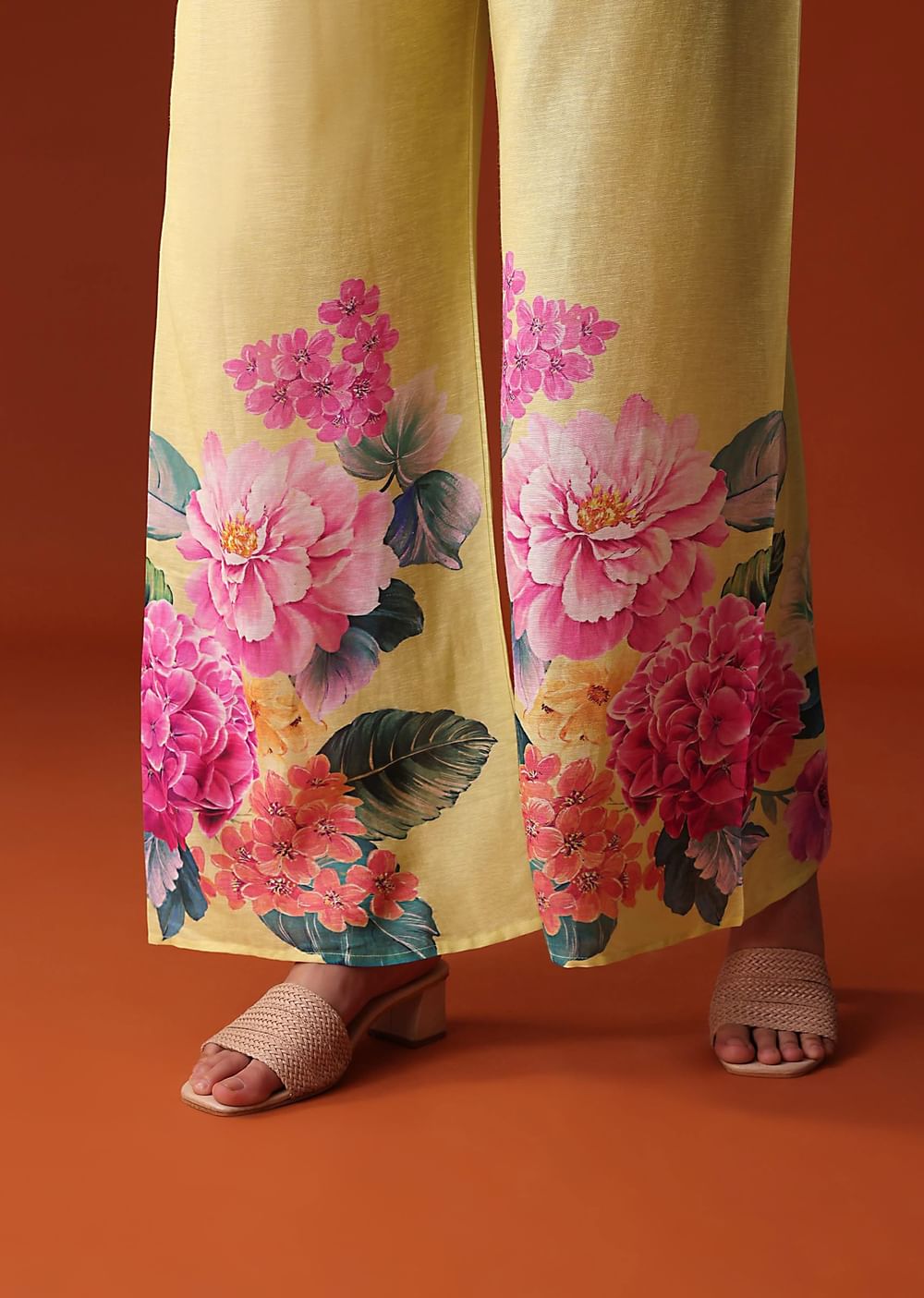 Lime Green Floral Sequins Work Cotton Co Ord Set
