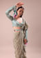 Lime Green Printed Frill Saree With Embroidered Blouse