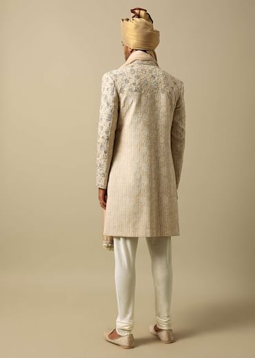 Luxurious Beige Silk Sherwani