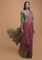 Magenta And Green Ready Pleated Ruffle Saree In Crepe Enhanced With Floral And Moroccan Print Online - Kalki Fashion