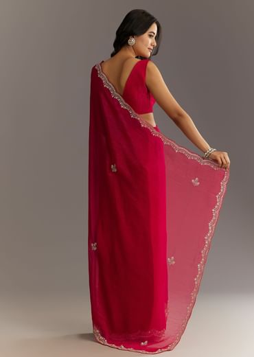 Magenta Crushed Tissue Saree With Cutdana And Scallop Border