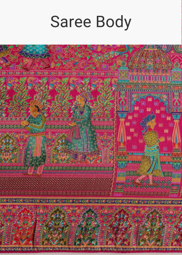 Magenta Dola Silk Saree With Traditional Prints