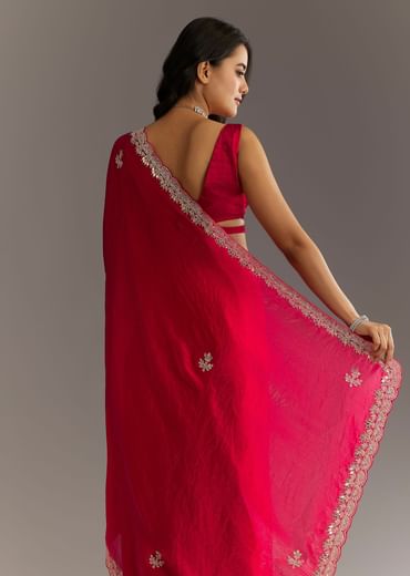Magenta Gota Patti Embroidered Saree With Stones And Cutdana Work
