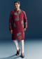 Magenta Silk Kurta Set For Men With Heavy Hand Work