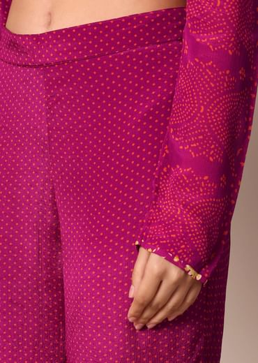 Magenta Pink Printed Embroidery Anarkali Pant Set With Dupatta