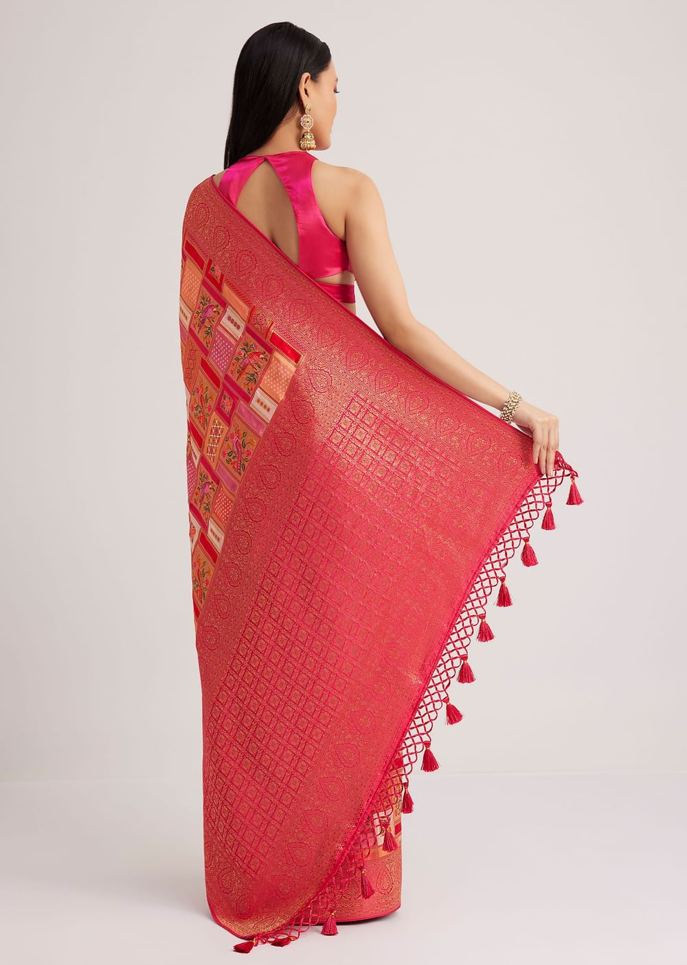 Magenta Pink Satin Silk Saree With Woven Work