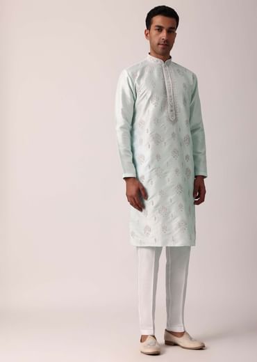 Majestic Blue Silk Kurta Set For Men