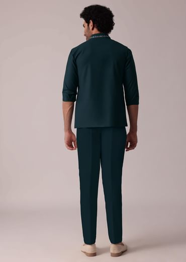 Majestic Green Short Kurta With Elegant Embroidered Bandi