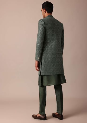Majestic Green Silk Sherwani Set