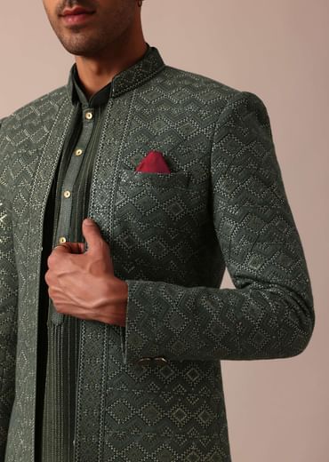 Majestic Green Silk Sherwani Set