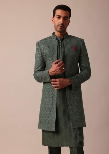 Majestic Green Silk Sherwani Set
