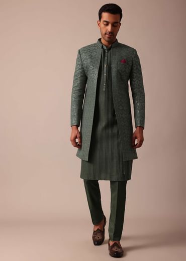 Majestic Green Silk Sherwani Set