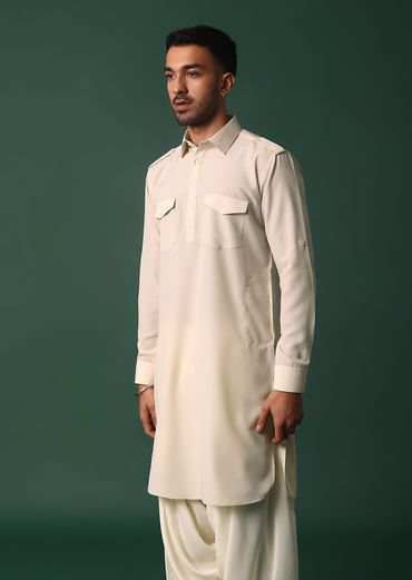 Majestic Ivory White Pathani Kurta Set