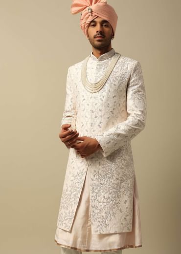 Majestic White Raw Silk Sherwani