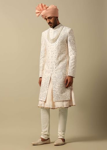 Majestic White Raw Silk Sherwani
