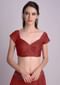 Maroon Blouse In Raw Silk With Sweet Heart Neckline