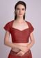 Maroon Blouse With Deep Sweet Heart Neck And Cap Sleeves
