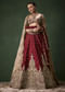 Maroon Bridal Patchwork Silk Lehenga Set with  Two Dupattas