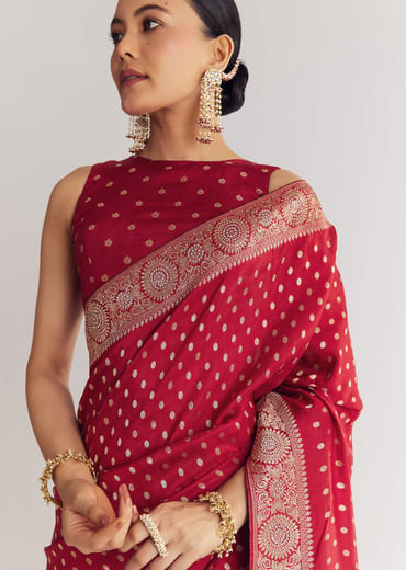 Maroon Butti Work Saree With Floral Border