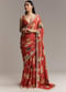 Maroon Crepe Saree With Multicolor Floral Print And Embellished Border