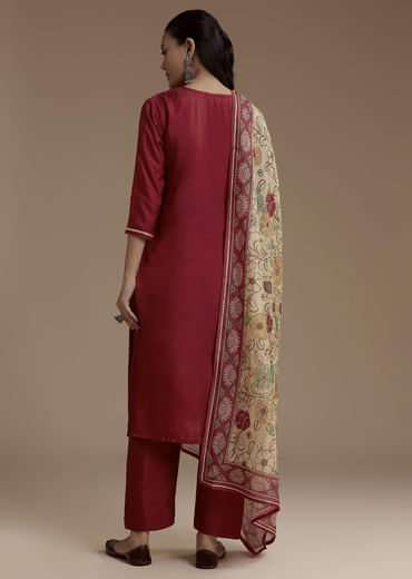 Maroon Foil Mirror Kurta Set with Kalamkari Dupatta