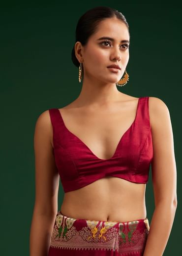 Maroon Georgette Saree With Zari And Multicolour Thread Accents