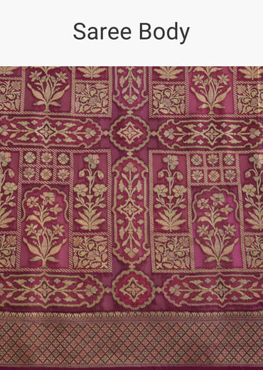 Maroon Khadhi Georgette Saree With Floral And Geometric Zari Work
