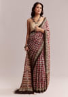 Maroon Linen Printed Saree With Traditional Ajrakh Print
