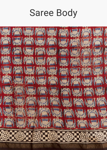 Maroon Linen Printed Saree With Traditional Ajrakh Print