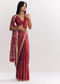 Maroon Satin Ajrakh Printed Saree With Gota And Sequins