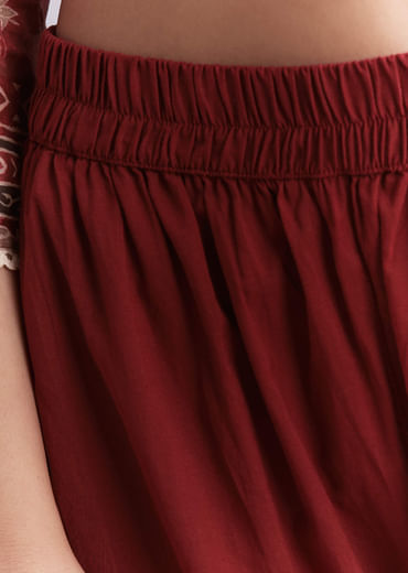 Maroon Silk Kurta Set With Indie Print