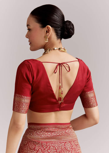 Maroon Silk Woven Brocade Saree With Zari And Floral Border
