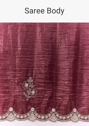 Maroon Tissue Embellished Saree with Blouse Fabric