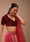 Maroon Blouse In Velvet With Leaf Cut Neckline And Half Sleeves