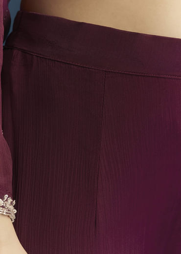Maroon Chinon Sharara Suit With Cutdana And Sequins Embroidery