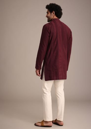 Maroon Kurta Set With Patch Work